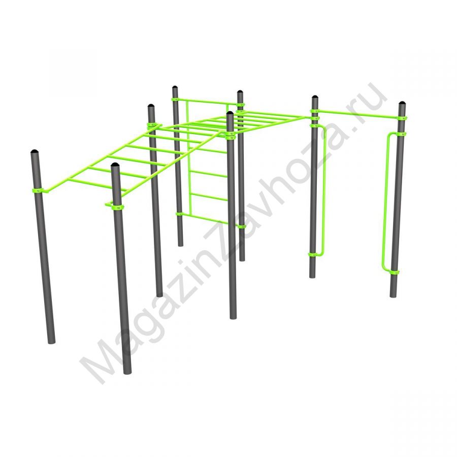 W228 Воркаут (рукоход в подъем и клас., швед стенка, перекладина, перекладины верт.) Zavodsporta