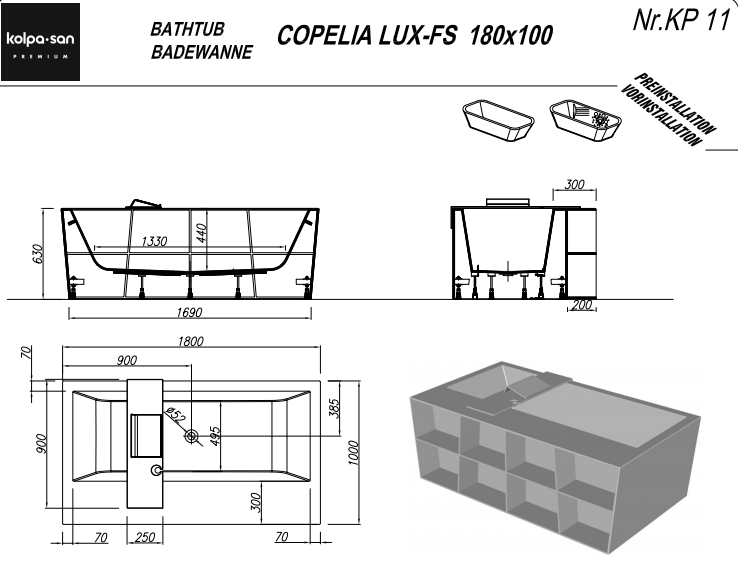 Ванна Kolpa San Copelia Lux FS (Копелиа Люкс ФС) 180x100 ФОТО