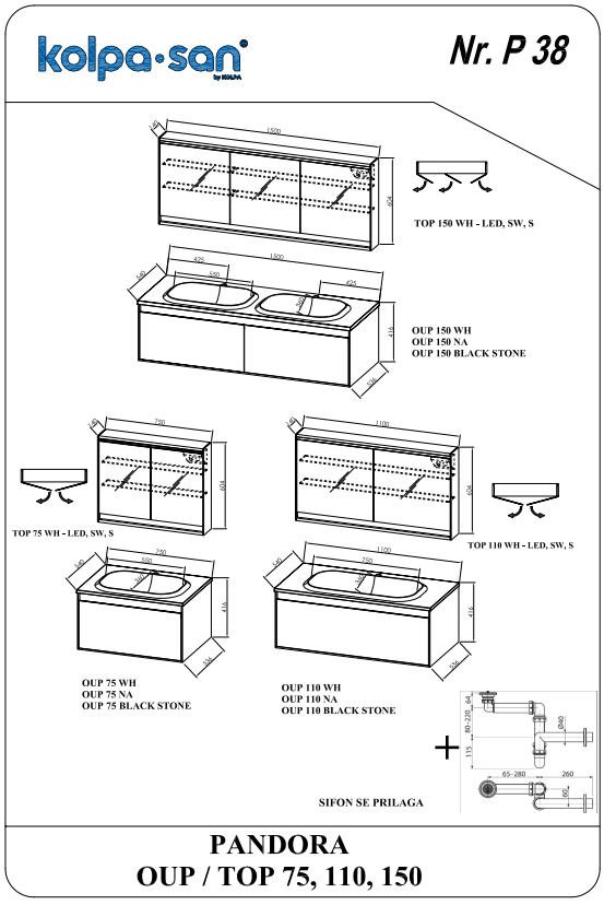Тумба Kolpa San PANDORA (Пандора) с раковиной 75х46 схема 2