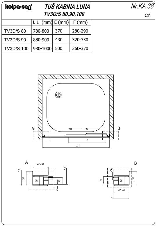 Душевая дверь в нишу Kolpa San LUNA TV3D/S схема 3
