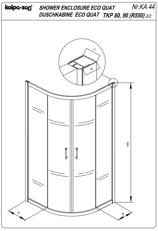 Душевая кабина Kolpa San ECO QUAT TKP четверть круга схема 3