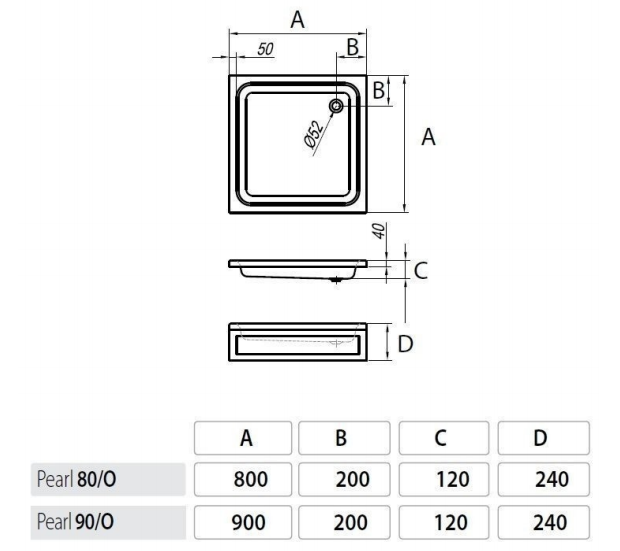Акриловый душевой поддон Kolpa San PEARL схема 2