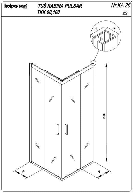 Квадратный душевой уголок Kolpa San PULSAR TKK 560150 схема 2