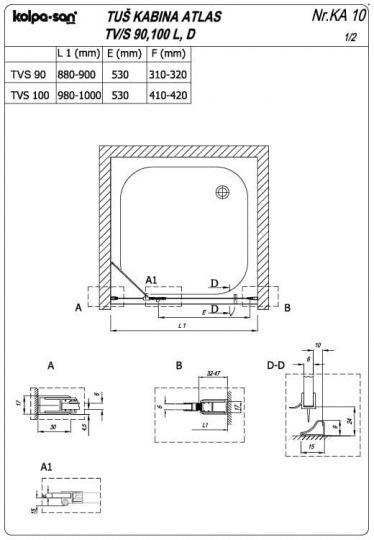 Распашная душевая дверь в нишу Kolpa San ATLAS TV/S L 560 схема 2