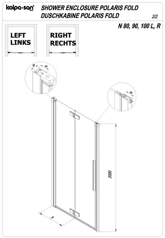 Распашная душевая дверь в нишу Kolpa San POLARIS FOLD N L 516 схема 4