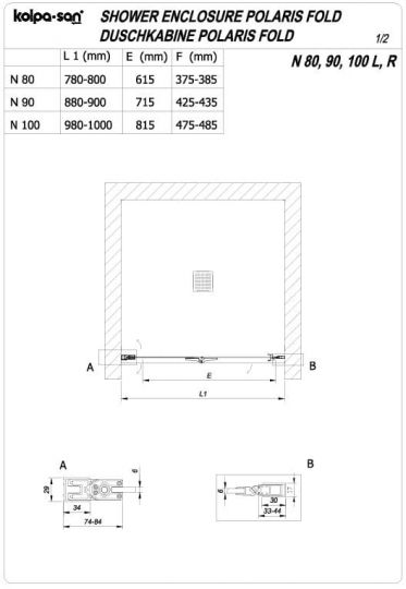Распашная душевая дверь в нишу Kolpa San POLARIS FOLD N R 516 схема 2