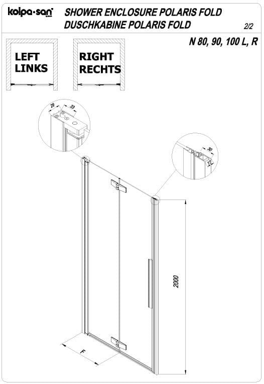 Распашная душевая дверь в нишу Kolpa San POLARIS FOLD N R 516 схема 3
