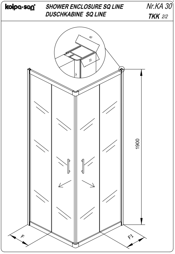 Квадратный душевой уголок Kolpa San SQ LINE TKK схема 3