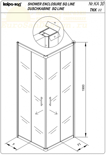 Квадратный душевой уголок Kolpa San SQ LINE TKK схема 3