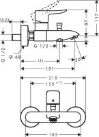 Смеситель Hansgrohe Metris для ванны с душем 31480000 схема 1