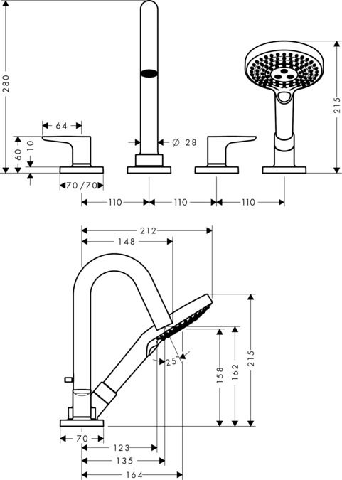 Смеситель Hansgrohe AXOR Citterio M для ванны с душем 34444000 ФОТО