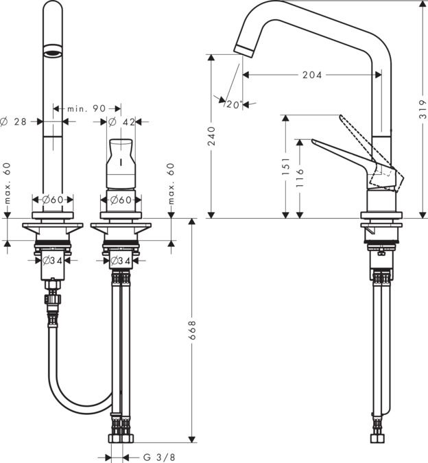 Смеситель Hansgrohe AXOR Citterio M для кухни 34820000 схема 1