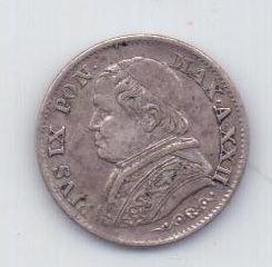 5 сольди 1867 года AUNC Ватикан Италия