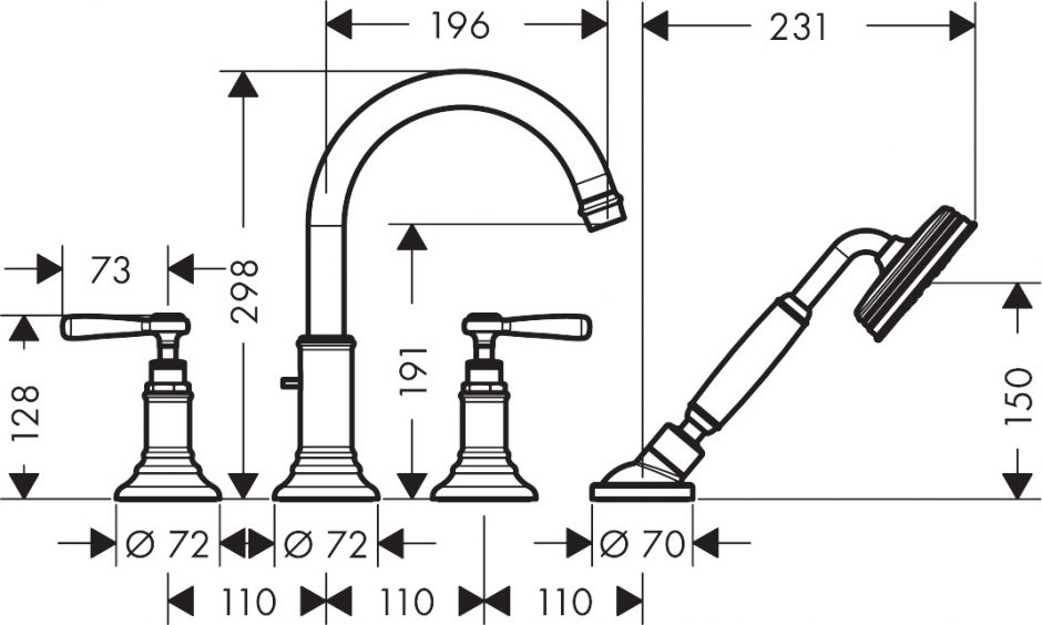 Смеситель Hansgrohe AXOR Motreux для ванны с душем 16550000 ФОТО