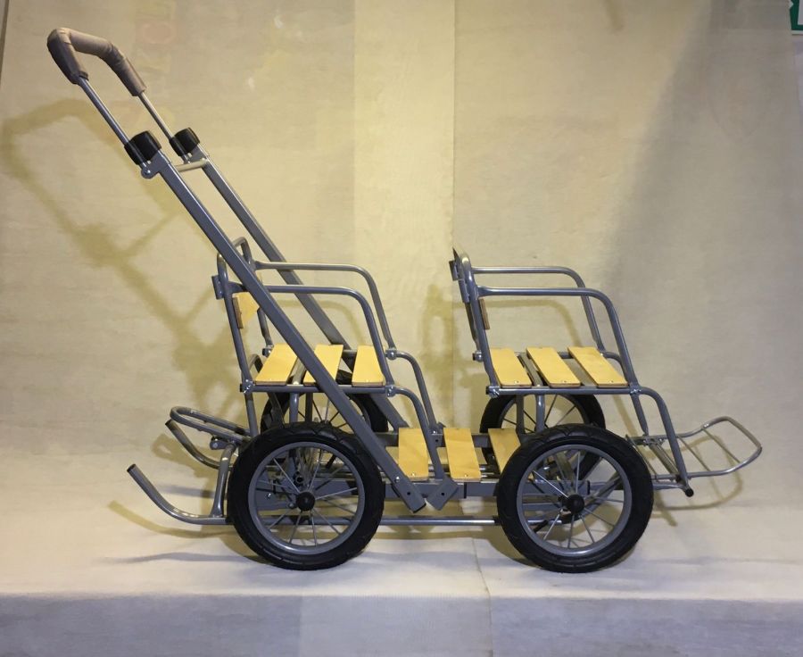 Санки для двойни усиленные - с капюшонами бежевые