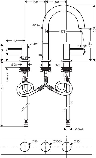 Смеситель Hansgrohe AXOR Uno для раковины 38054000 ФОТО