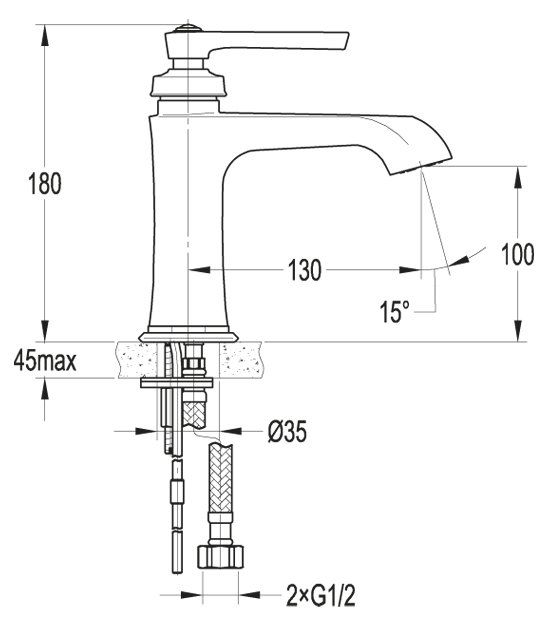 Cezares Liberty смеситель для раковины LIBERTY-F-LS-01-W0 схема 2