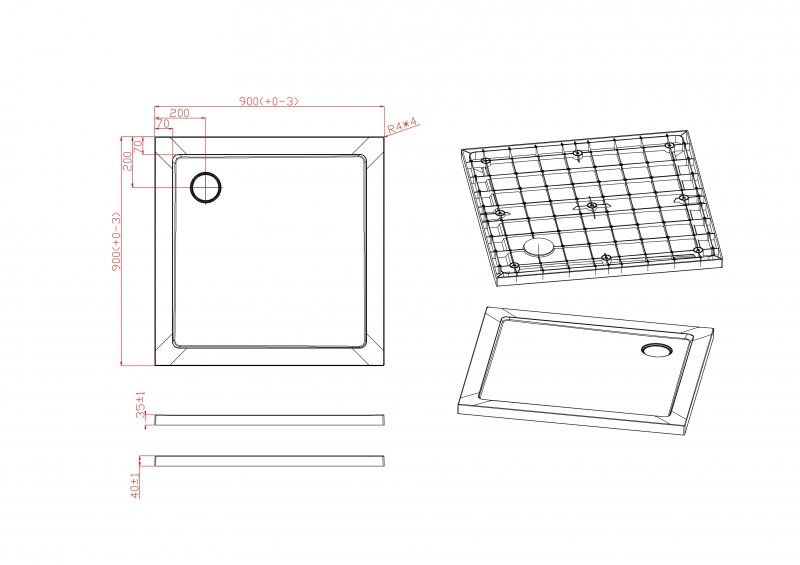 Поддон для душа Cezares из стеклокомпозита TRAY-M-A-90-35-W схема 2