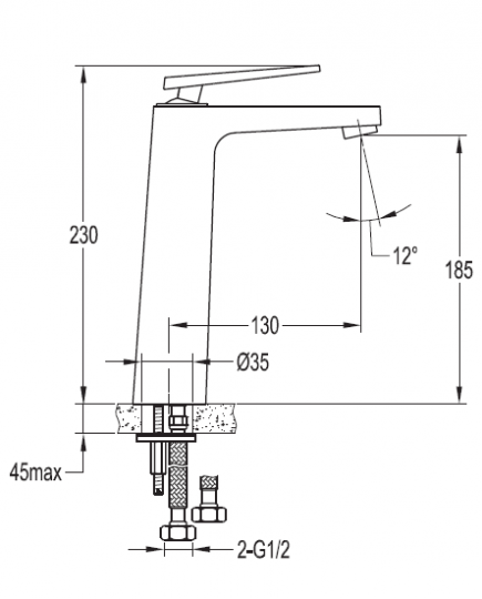 Однорычажный смеситель Cezares Baden для раковины чаши BADEN-F-LC-01 схема 2