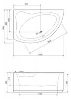 Асимметричная акриловая ванна Cezares Tebe в уголок 150x100 схема 3