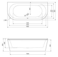 Овальная ванна Cezares Metauro Wall 180x80 глубина 40 схема 2