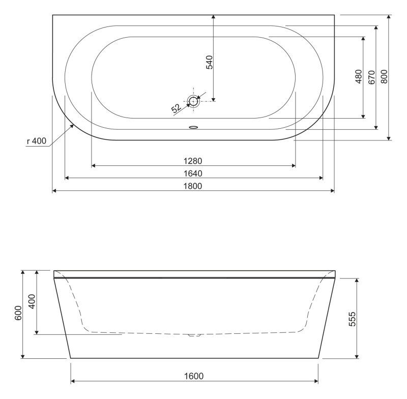 Овальная ванна Cezares Metauro Wall 180x80 глубина 40 схема 2