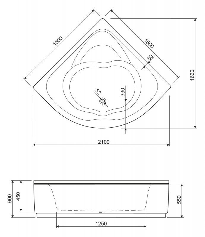 Акриловая ванна Cezares Cetina 150x150 схема 2