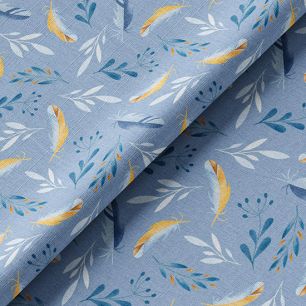 Ткань хлопок для шитья кукол Е.Кононова Перышки на голубом limit 261