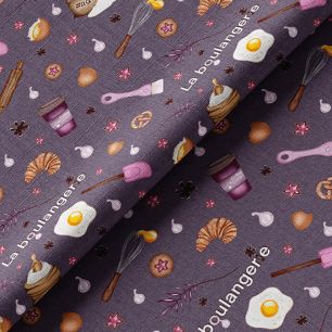 Ткань хлопок для шитья кукол Е.Кононова Кафетерий на темно-фиолетовом limit 268