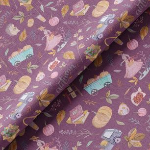 Ткань хлопок для шитья кукол Е.Кононова осенние заботы на фиолетовом limit 250