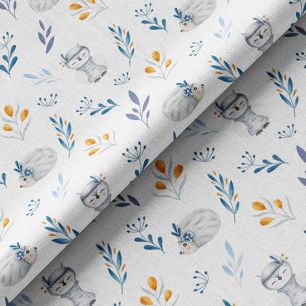 Ткань хлопок для шитья кукол Е.Кононова Ёжики и совушки на белом limit 256