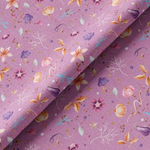 Ткань хлопок для шитья кукол Е.Кононова цветочки и тыковки на сиреневом limit 176