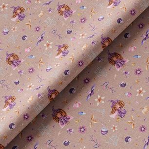 Ткань хлопок для шитья кукол Е.Кононова чародейки на бежево-розовом limit 169