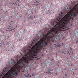 Ткань хлопок для шитья кукол Е.Кононова фиолетовые ракушки на фиолетовом limit 051