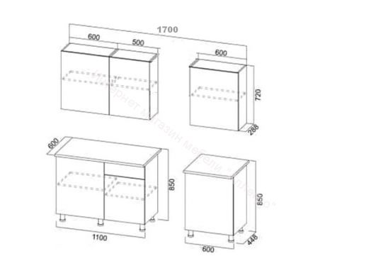 Кухонный гарнитур "Лаванда" 1,7 м со столешницей Серия 2 (Сосна Санторини светлый)
