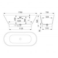 Отдельностоящая ванна из искусственного камня Salini Mona 170х72 схема 2