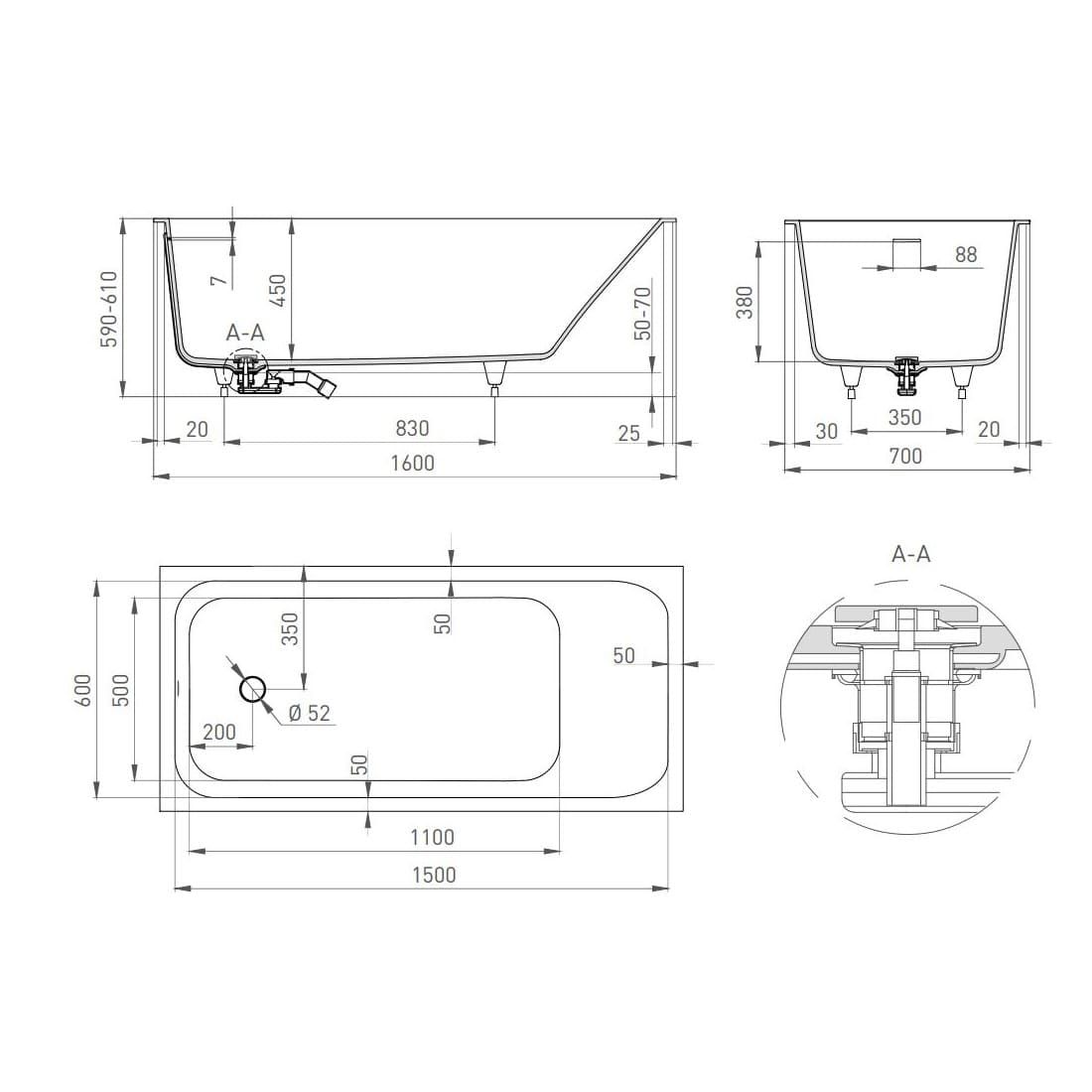 Встраиваемая ванна Salini Orlanda KIT 160 схема 2