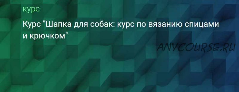 [puzzlebrain] Курс 'Шапка для собак: курс по вязанию спицами и крючком' (Анастасия Крайнюкова)