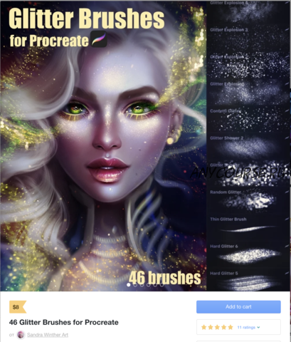 46 Glitter Brushes for Procreate / 46 Глиттер Кистей (Sandra Winther)