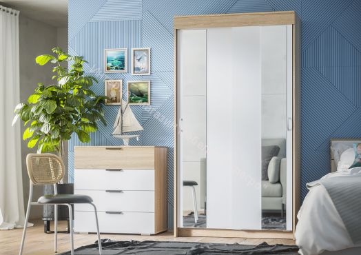 Шкаф купе "Бассо" 1,0 с зеркалами (Дуб сонома/Белый)