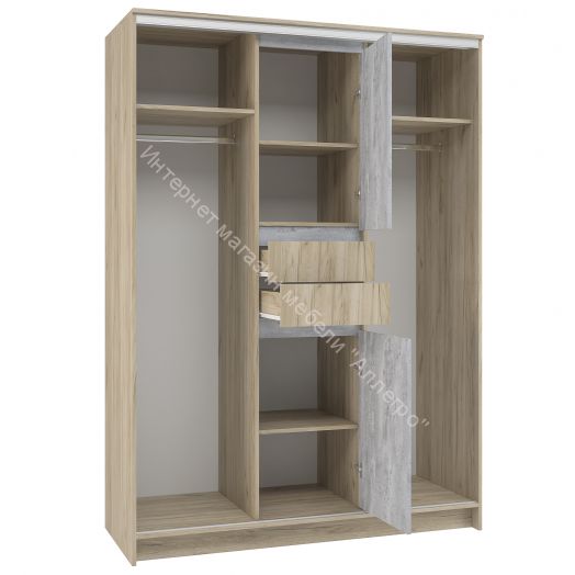 Шкаф купе "Эдем" 1,5  с зеркалом (Дуб крафт серый/Бетонный камень)