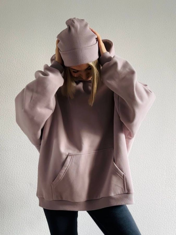 Худи оверсайз с начесом туман