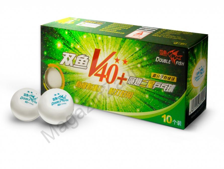 DOUBLE FISH 40+ 2*, 10 мячей в упаковке, белые. Для продвинутых игроков.