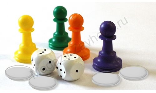 Набор из 4-х фишек с установочными шайбами и 2-мя кубиками