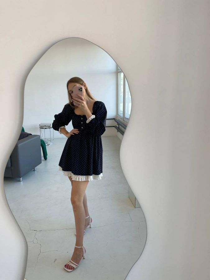 Платье Babydoll в горошек с кружевом