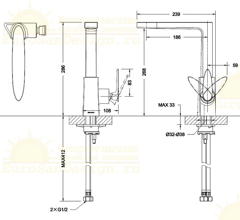 Смеситель для кухни Bravat Spring F779113C-1 схема 2