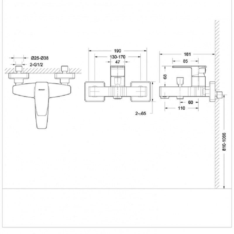 Смеситель Bravat Riffle для ванны F672106C-01 схема 2