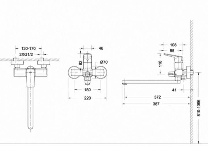 Смеситель Bravat Real для ванны и душа F6121179CP-01L схема 2