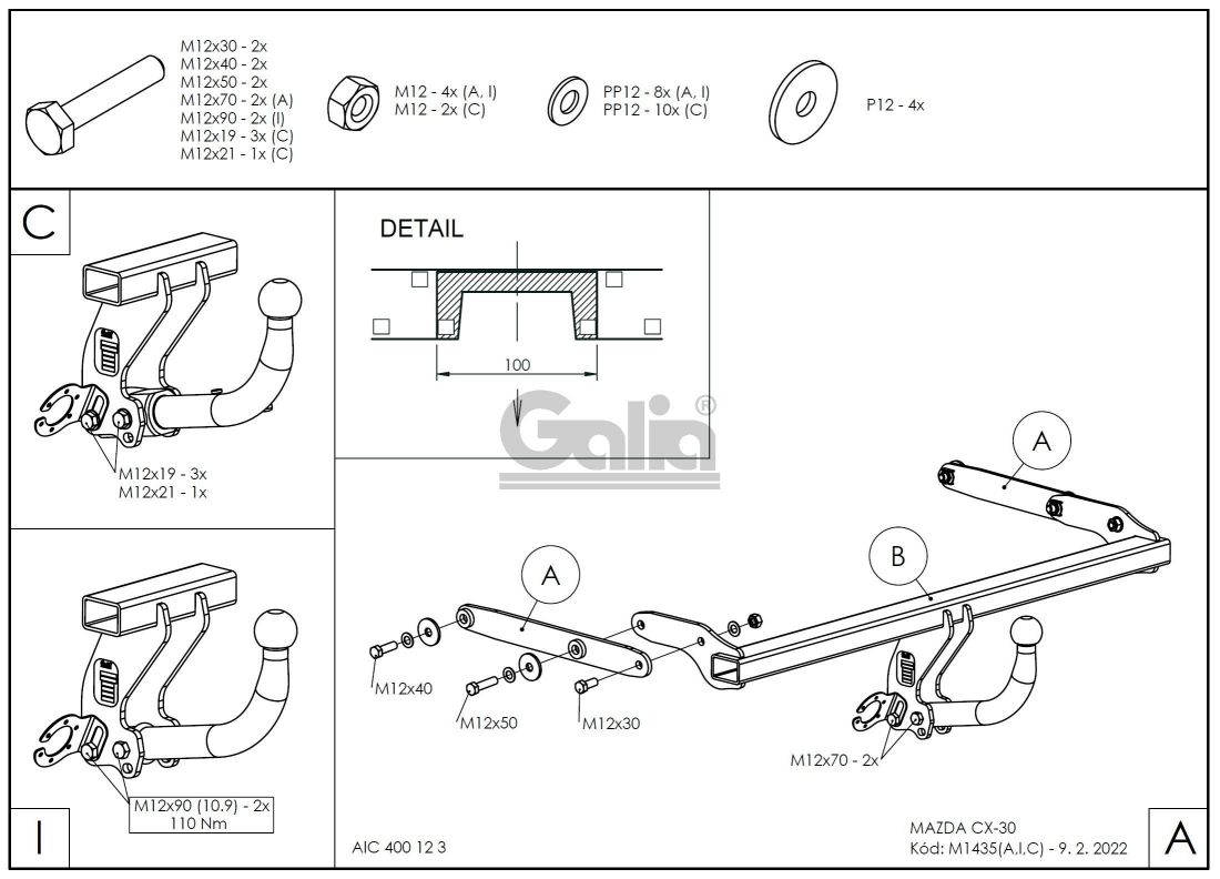 Фаркоп Galia (оцинкованный) Mazda CX-30 2019- быстросъемное крепление шара