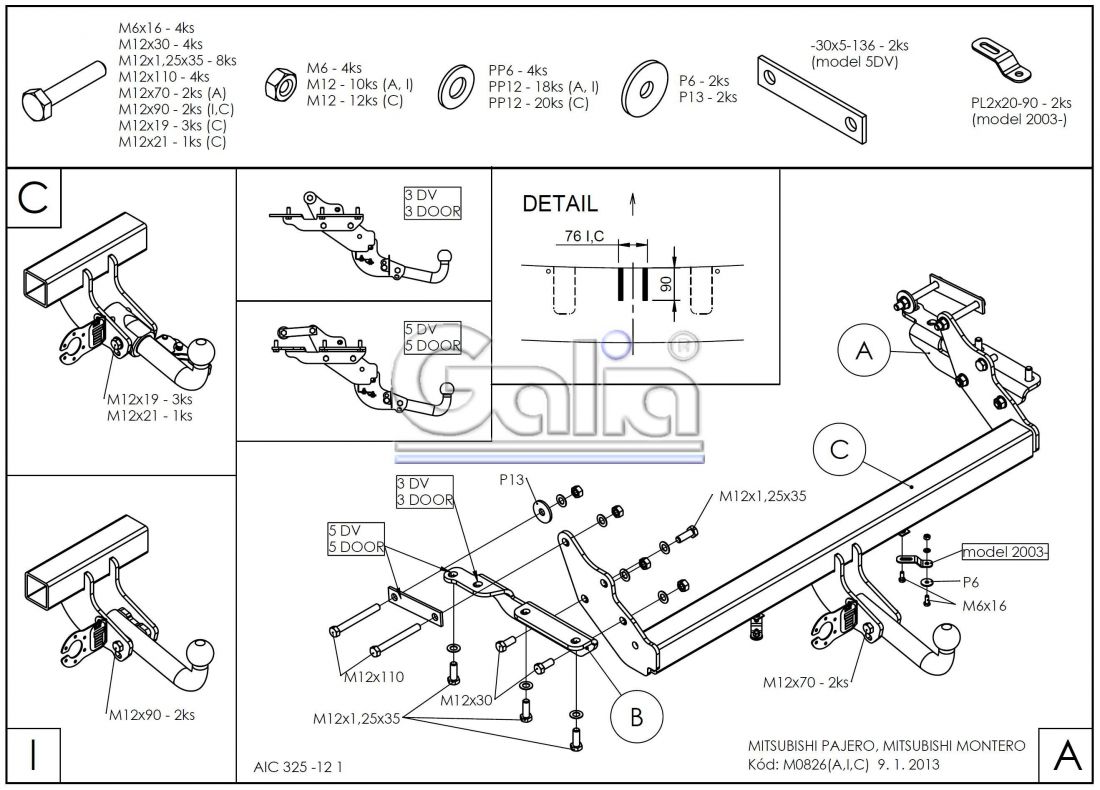 Фаркоп Galia (оцинкованный) Mitsubishi Pajero IV 2007-2020, Pajero III 2000-2007 быстросъемное крепление шара